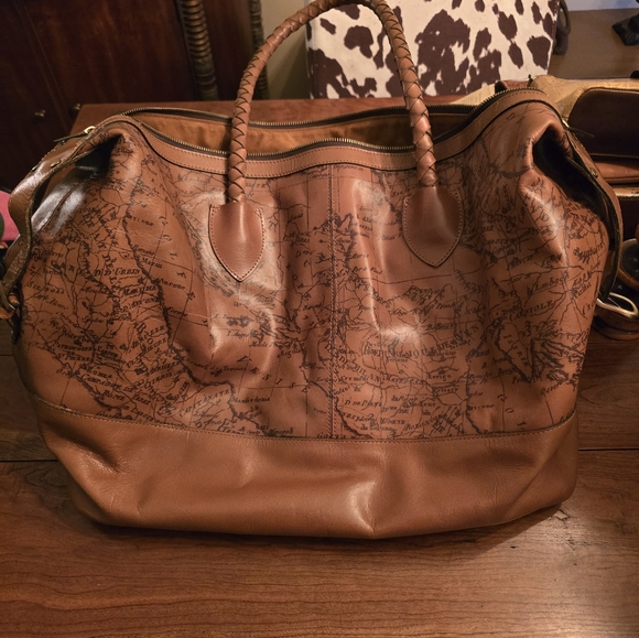 Patricia Nash Brown Leather Map Print Tote Bag - Picture 2 of 4